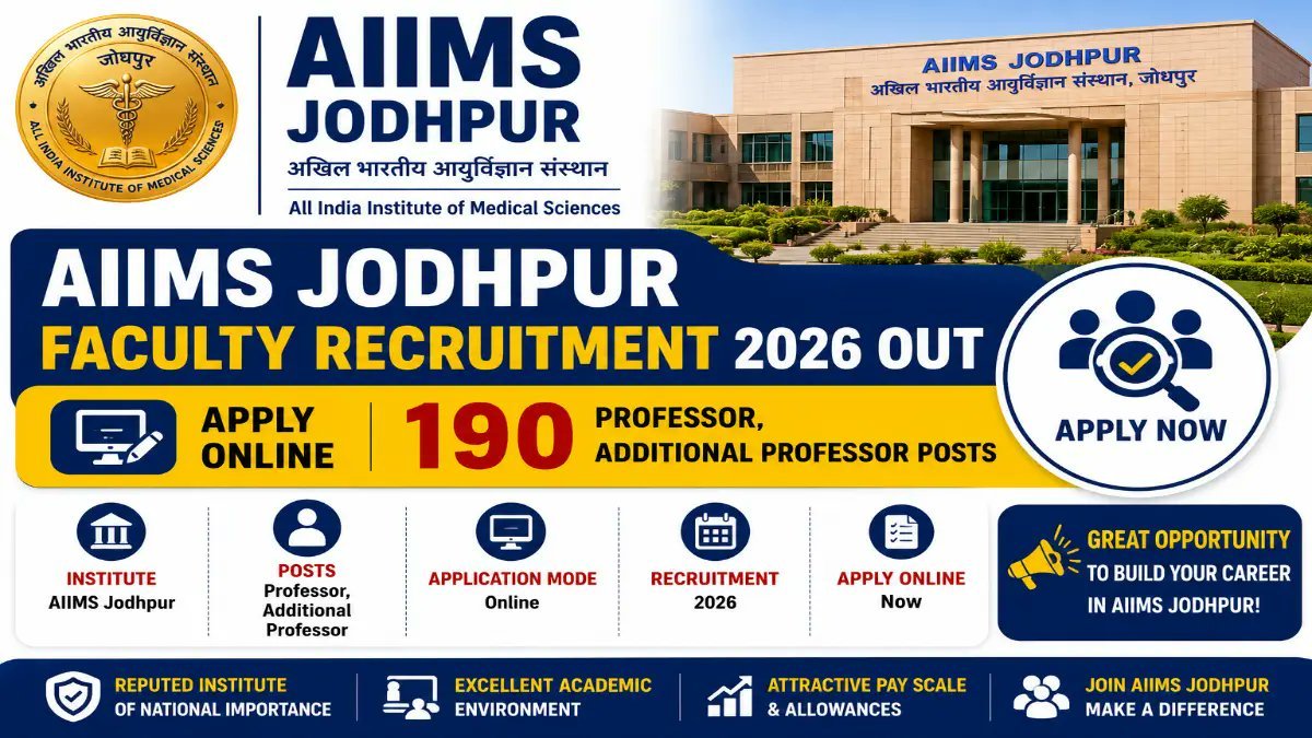 AIIMS Jodhpur Faculty Recruitment 2026 - Apply Online for 190 Professor, Additional Professor and More Posts - jobcareer.co.in