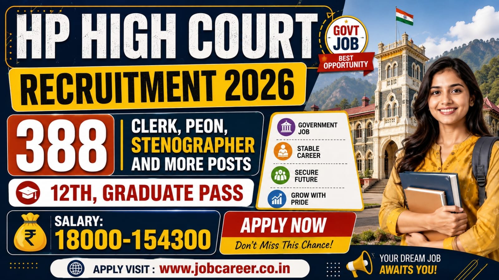 HP High Court Recruitment 2026 Notification Out - Apply Online for 388 Clerk, Peon, Stenographer and More Posts - jobcareer.co.in