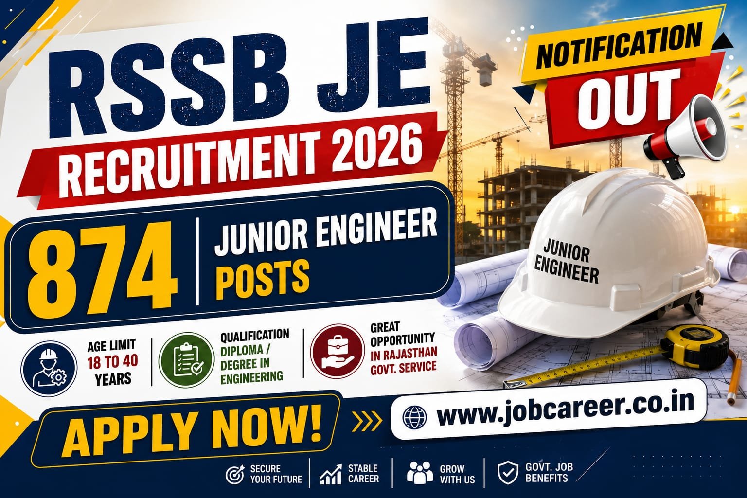 RSSB JE Recruitment 2026 Notification Out - Apply Online for 874 Junior Engineer Posts - jobcareer.co.in