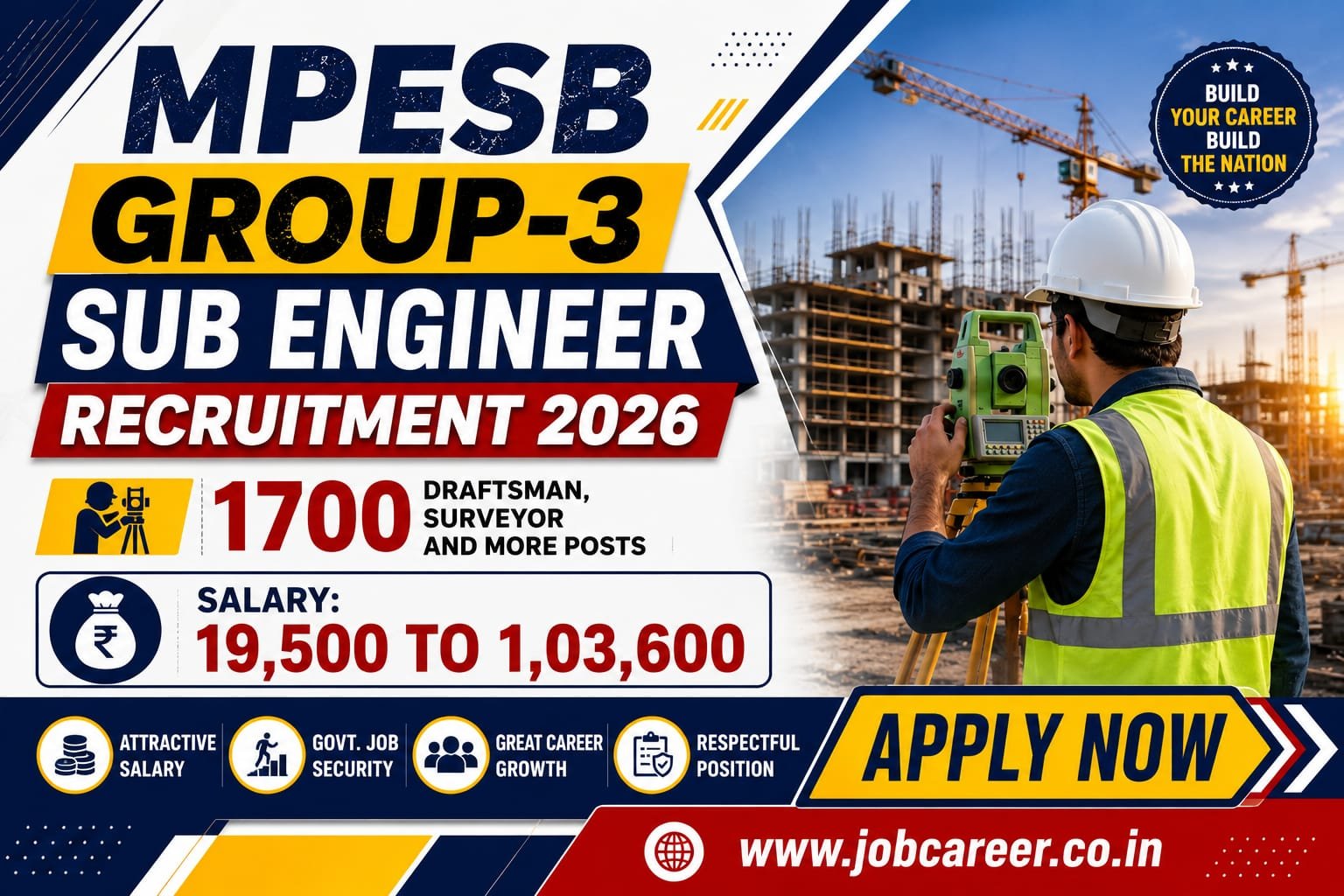 MPESB Group-3 Sub Engineer Recruitment 2026 - Apply Online for 1700 Draftsman, Surveyor and More Posts - jobcareer.co.in
