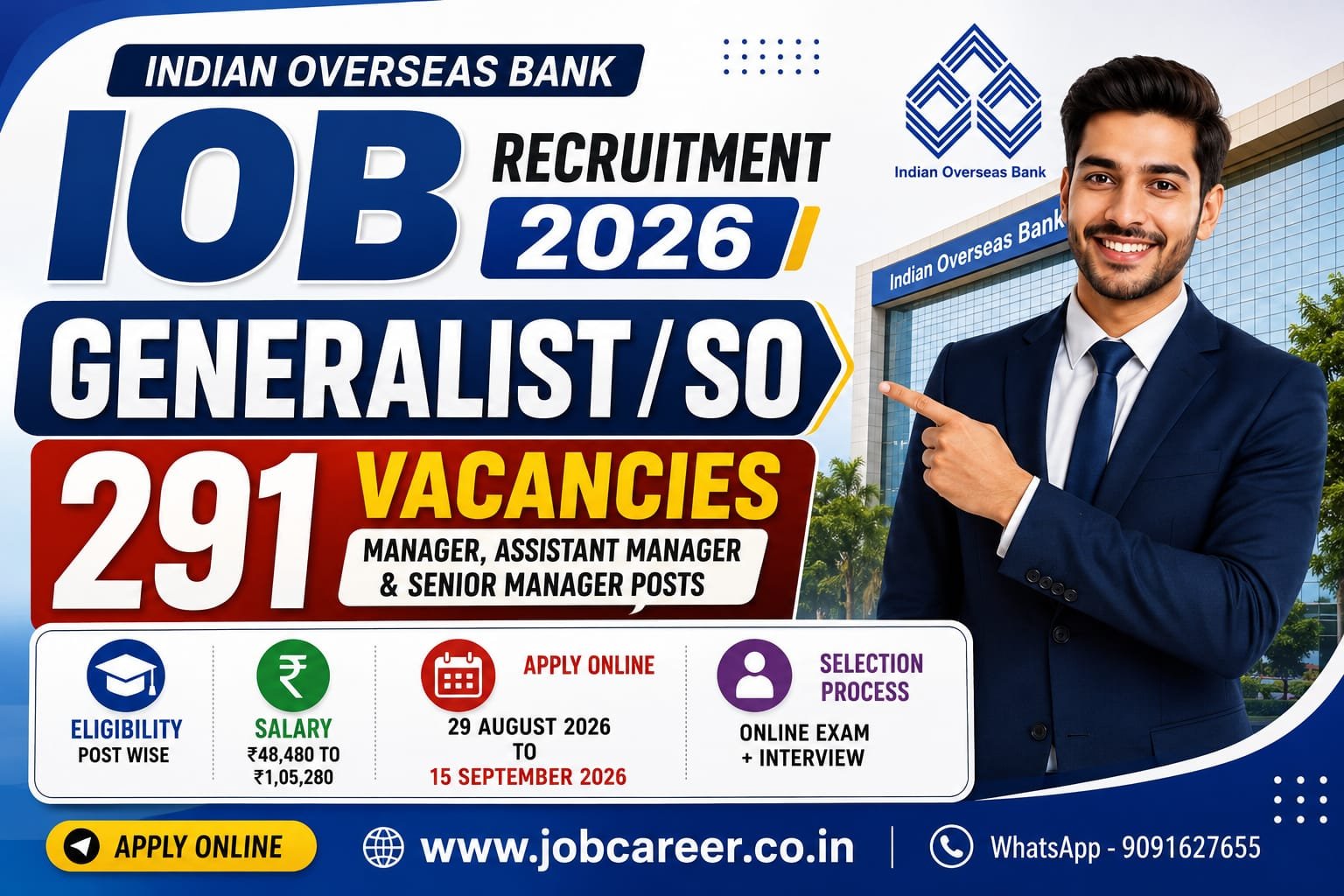 IOB Generalist/SO Recruitment 2026 - Apply Online for 291 Manager, Assistant Manager and Senior Manager Posts - jobcareer.co.in