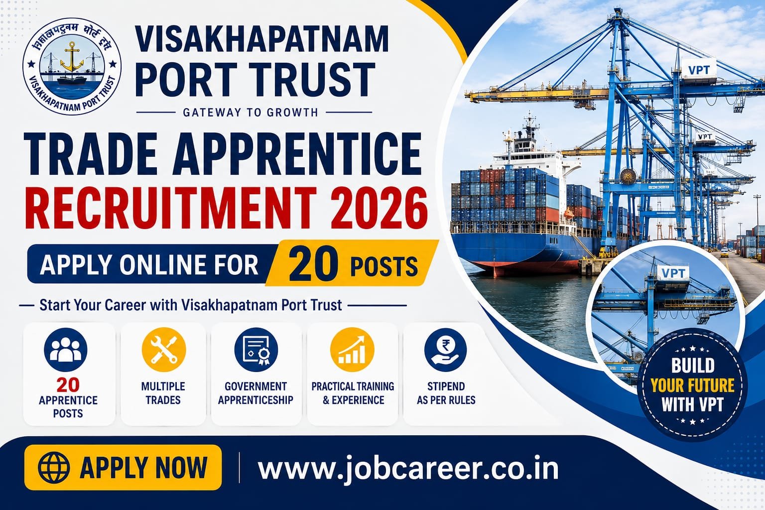 Visakhapatnam Port Authority Trade Apprentice Recruitment 2026 - Apply Online for 20 Posts - jobcareer.co.in