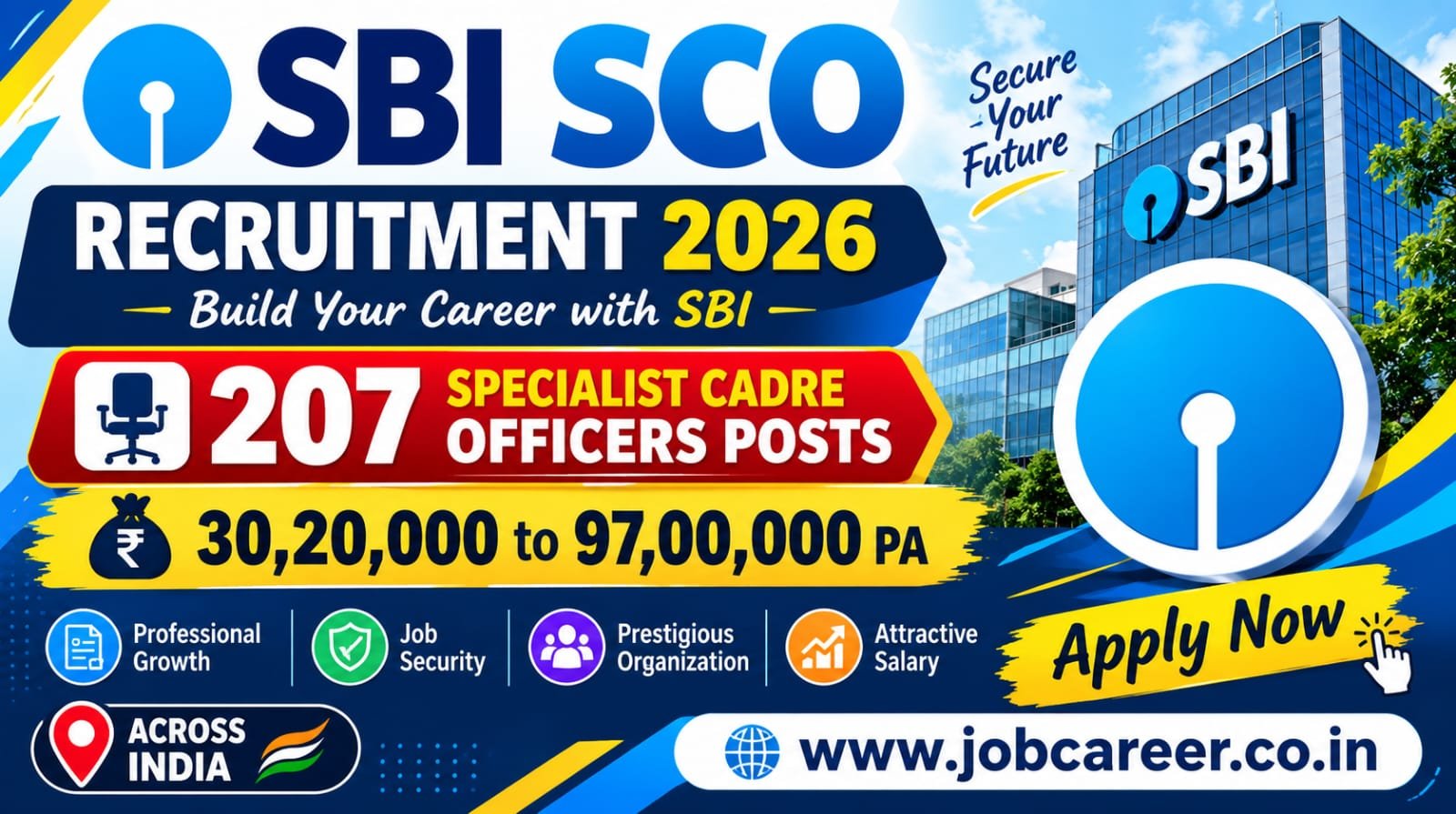 SBI SCO Recruitment 2026 Notification Out - Apply Online for 207 Specialist Cadre Officers Posts - jobcareer.co.in