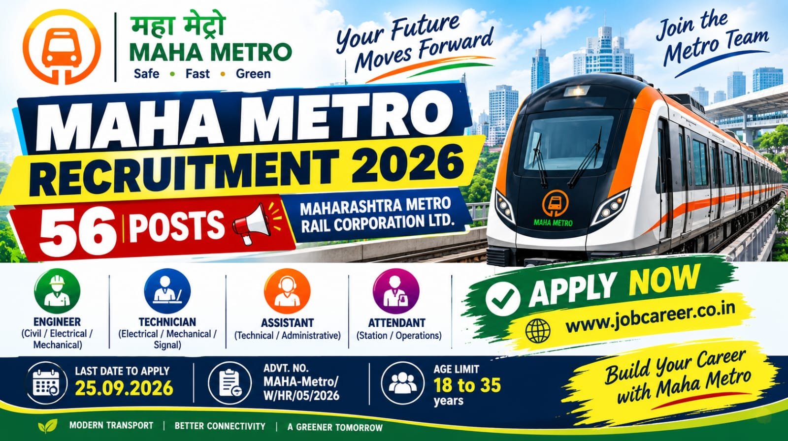 MAHA Metro Recruitment 2026 Notification Out - Apply Offline for 56 MTS, Junior Engineer and More Posts - jobcareer.co.in