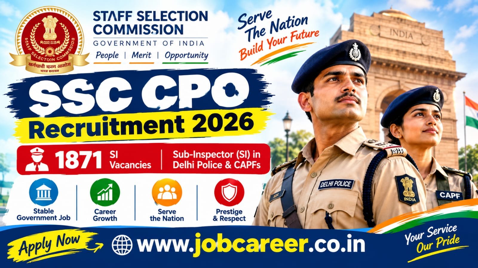 SSC CPO SI CAPF Recruitment 2026 Notification Out - Apply Online for 1,871 Sub-Inspector in Delhi Police and CAPFs Posts - jobcareer.co.in