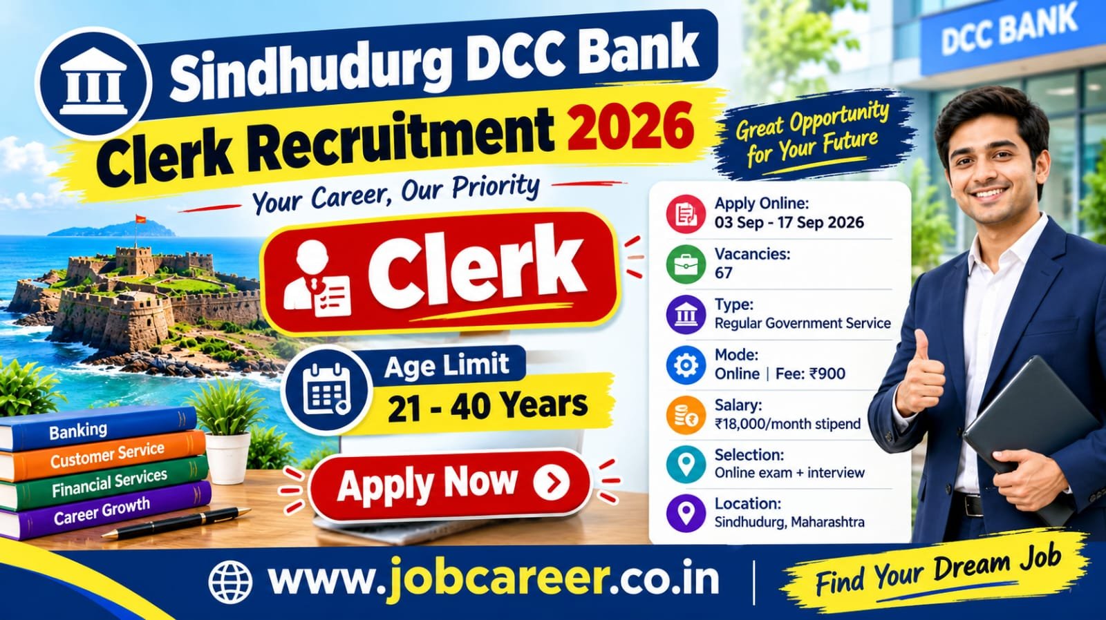 Sindhudurg DCC Bank Clerk Recruitment 2026 - Apply Online for 67 Posts - jobcareer.co.in