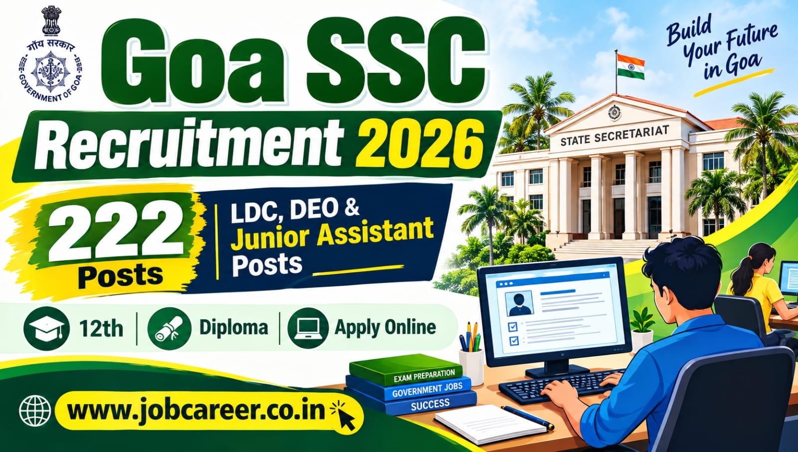 Goa SSC Group C Recruitment 2026 - Apply Online for 222 Data Entry Operator, Junior Assistant and More Posts - jobcareer.co.in