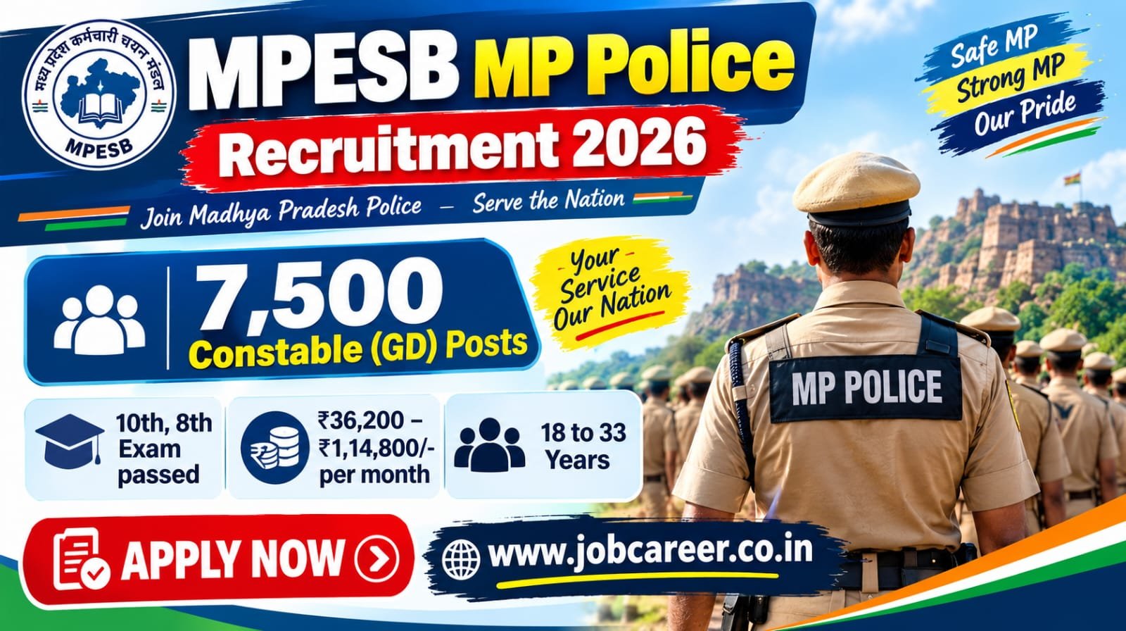MP Police Constable Recruitment 2026 Notification Out - Apply Online for 7500 Posts - jobcareer.co.in