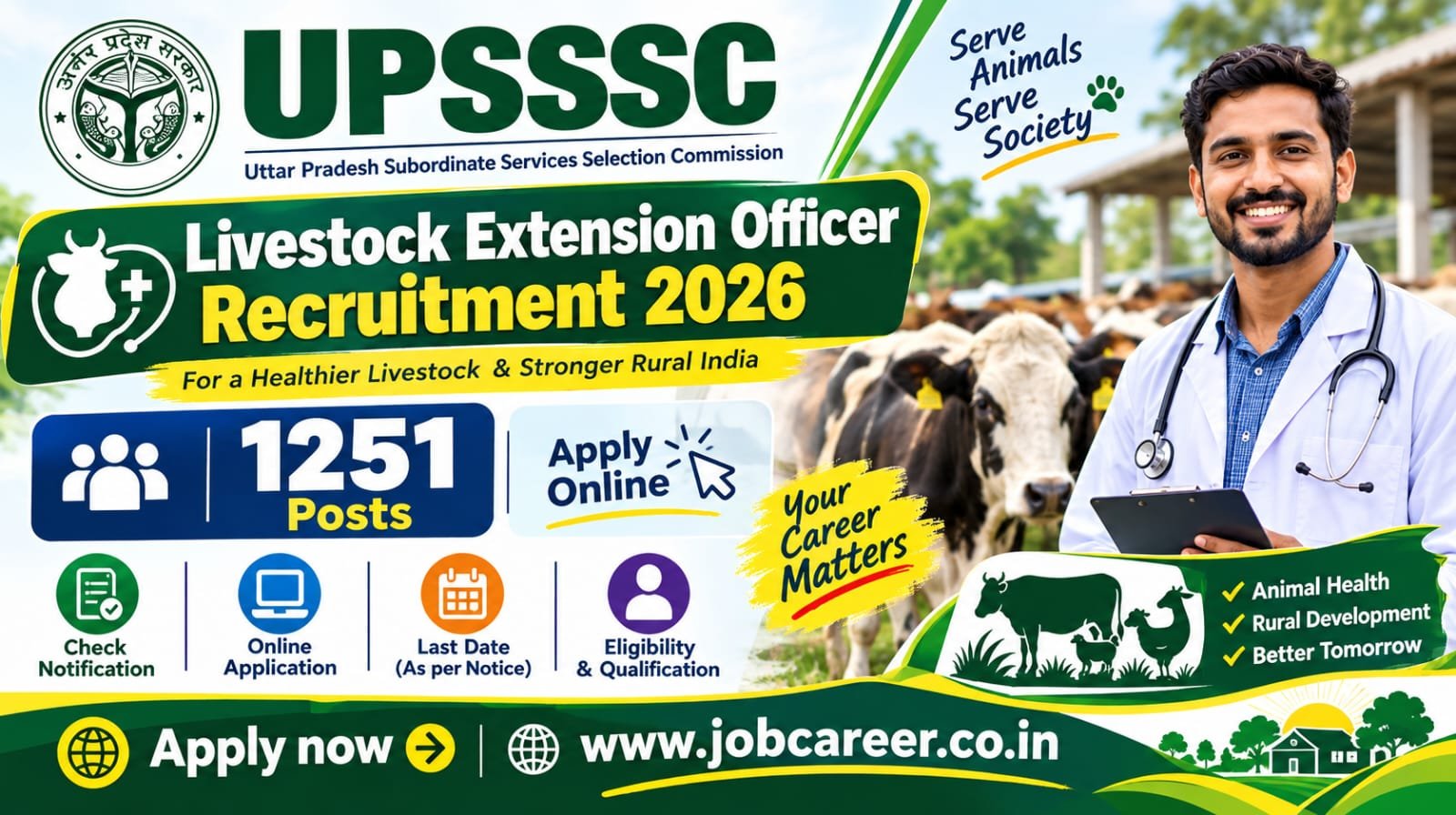 UPSSSC Livestock Extension Officer Recruitment 2026 Notification Out - Apply Online for 1251 Pashudhan Prasar Adhikari Posts - jobcareer.co.in