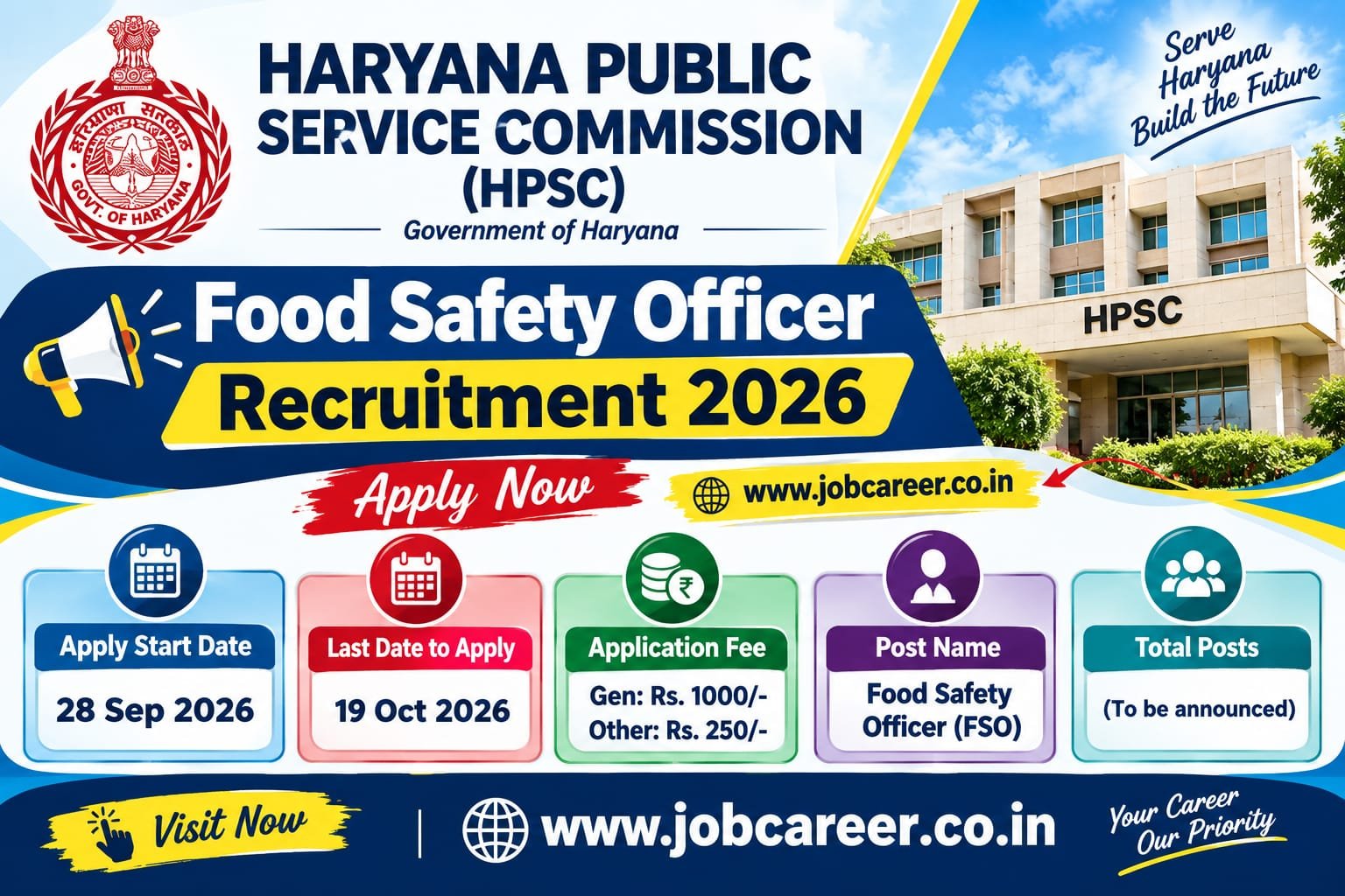 HPSC Food Safety Officer FSO Recruitment 2026 Notification Out - Apply Online for 45 Posts - jobcareer.co.in