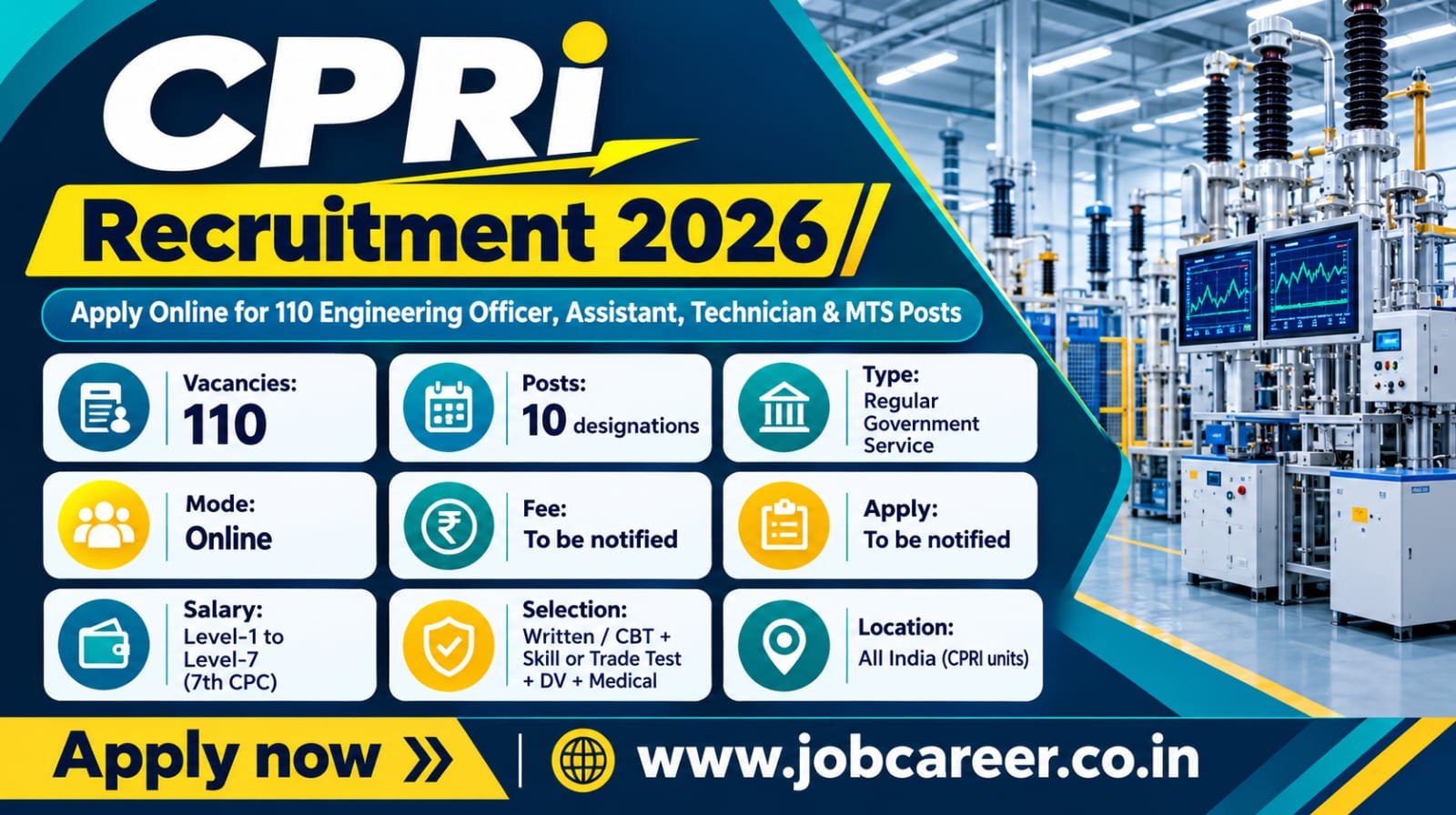 CPRI Recruitment 2026 Notification Out - Apply Online for 110 Assistant, MTS and More Posts - jobcareer.co.in