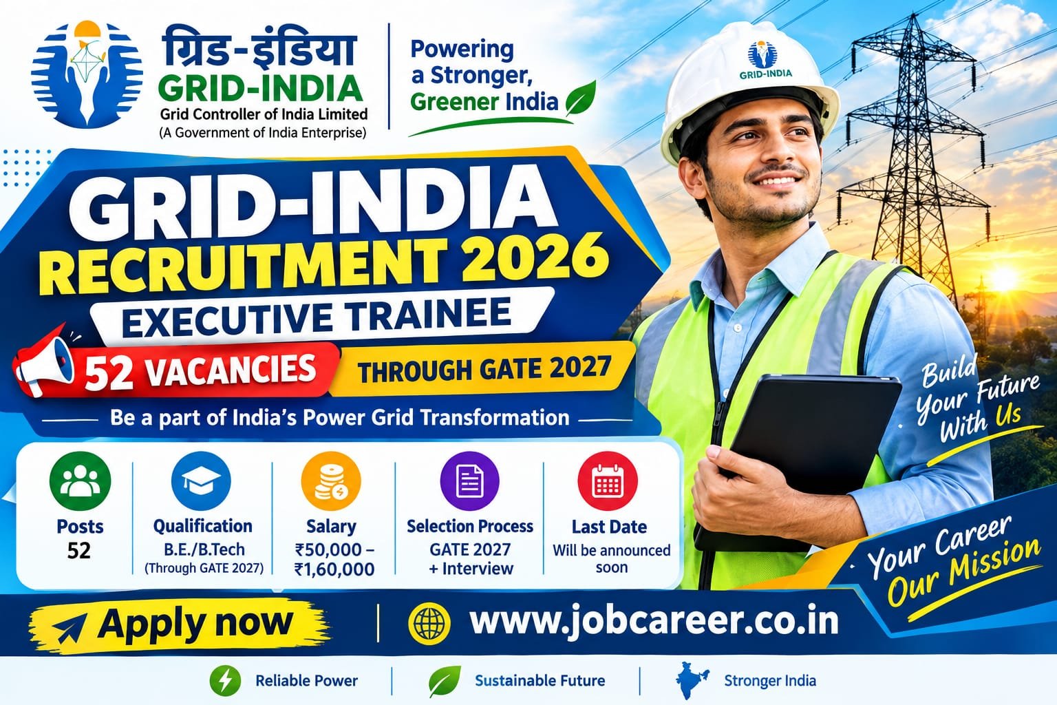 GRID India Executive Trainee Recruitment 2026 Notification Out - Apply Online for 52 Posts - jobcareer.co.in