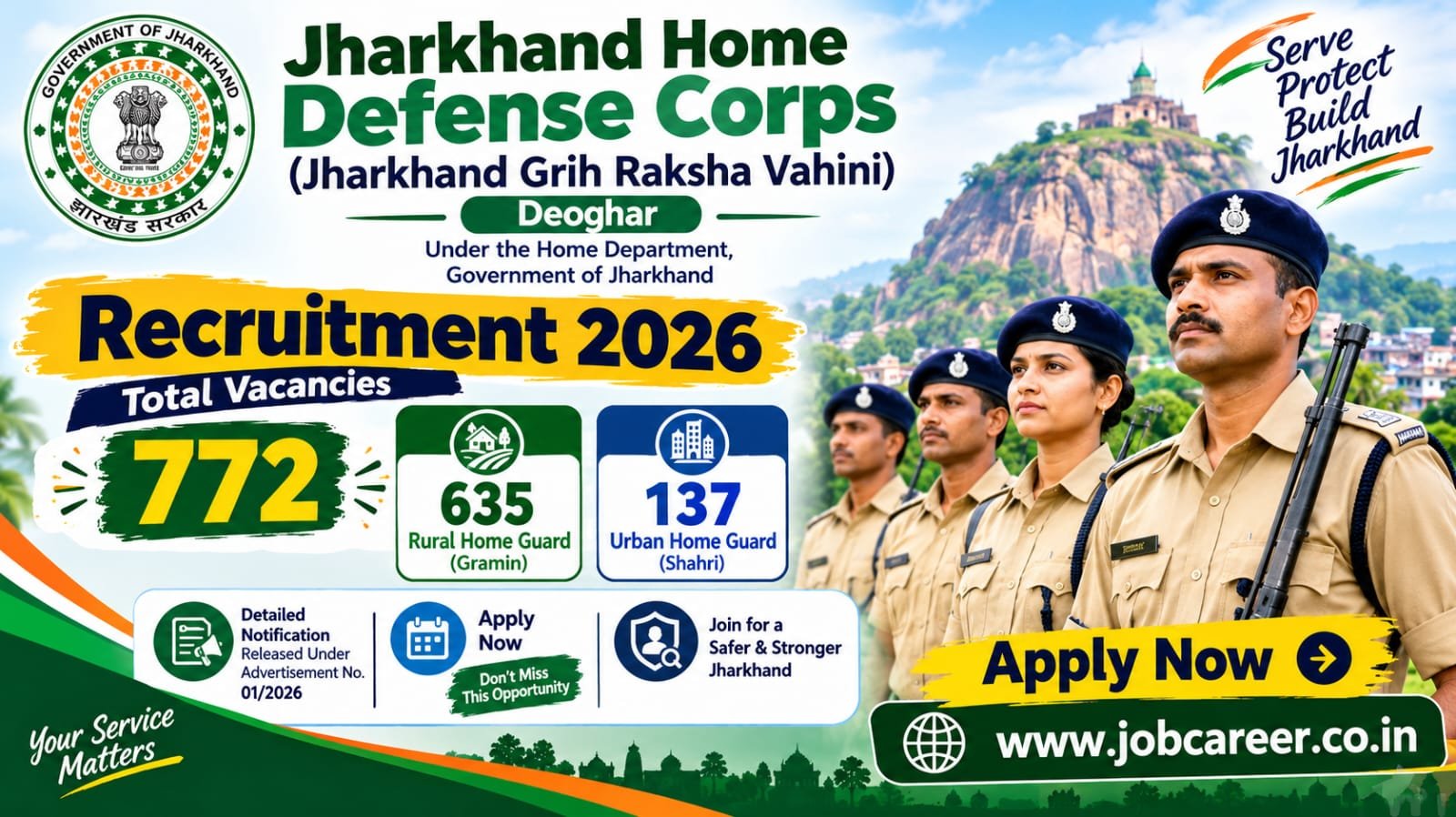 Jharkhand Home Guard Recruitment 2026 - Apply Online for 772 Home Guard (Rural & Urban) Posts - jobcareer.co.in