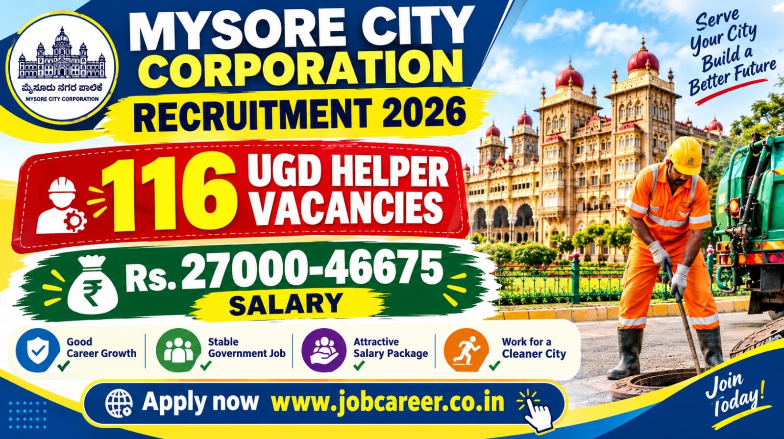 Mysore City Corporation UGD Helper Recruitment 2026 Notification Out - Apply Offline for 116 Posts - jobcareer.co.in