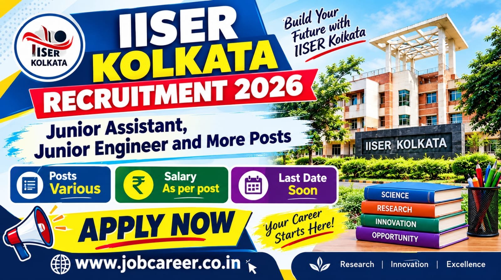 IISER Kolkata Non Teaching Recruitment 2026 - Apply Online for 17 Junior Assistant, Junior Engineer and More Posts - jobcareer.co.in