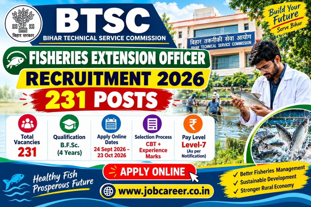 Bihar BTSC Fisheries Extension Officer Recruitment 2026 - Apply Online for 231 Matsya Prasar Padadhikari Posts - jobcareer.co.in