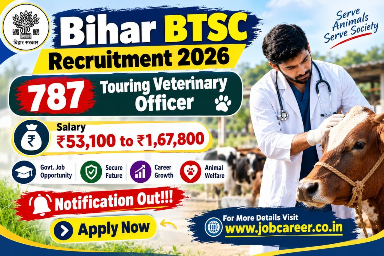 Bihar BTSC Touring Veterinary Officer Recruitment 2026 Notification Out - Apply Online for 787 Posts - jobcareer.co.in