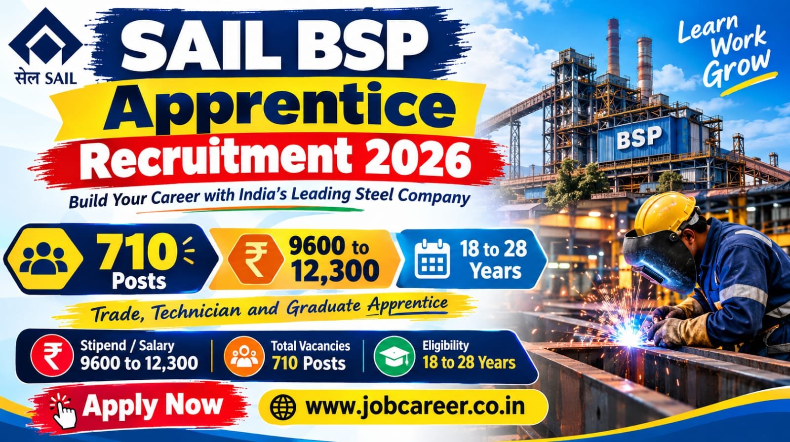 SAIL BSP Apprentice Recruitment 2026 - Apply Online for 710 Trade, Technician and Graduate Apprentice Posts - jobcareer.co.in