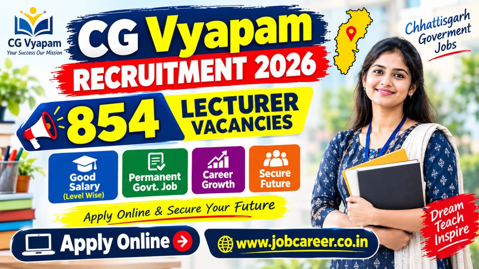 CG Vyapam Lecturer Recruitment 2026 Notification Out - Apply Online for 854 Posts - jobcareer.co.in
